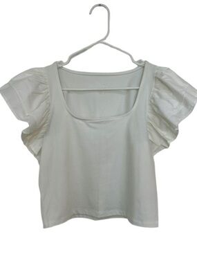A New Day White Square Neck Ruffle Flutter Sleeve Crop Top Blouse Small